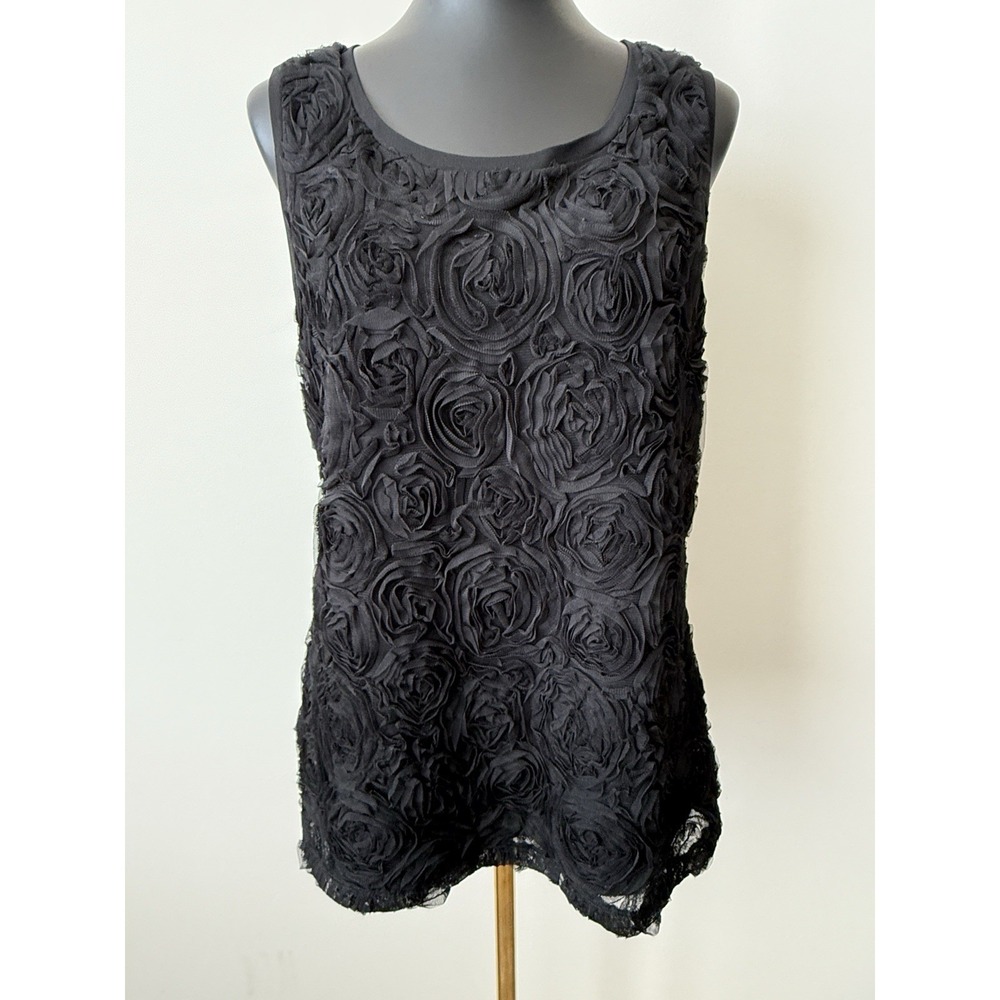 Ann Taylor Women's L Black 3D Tulle Floral Sleeveless Top NWOT Lined Stretch